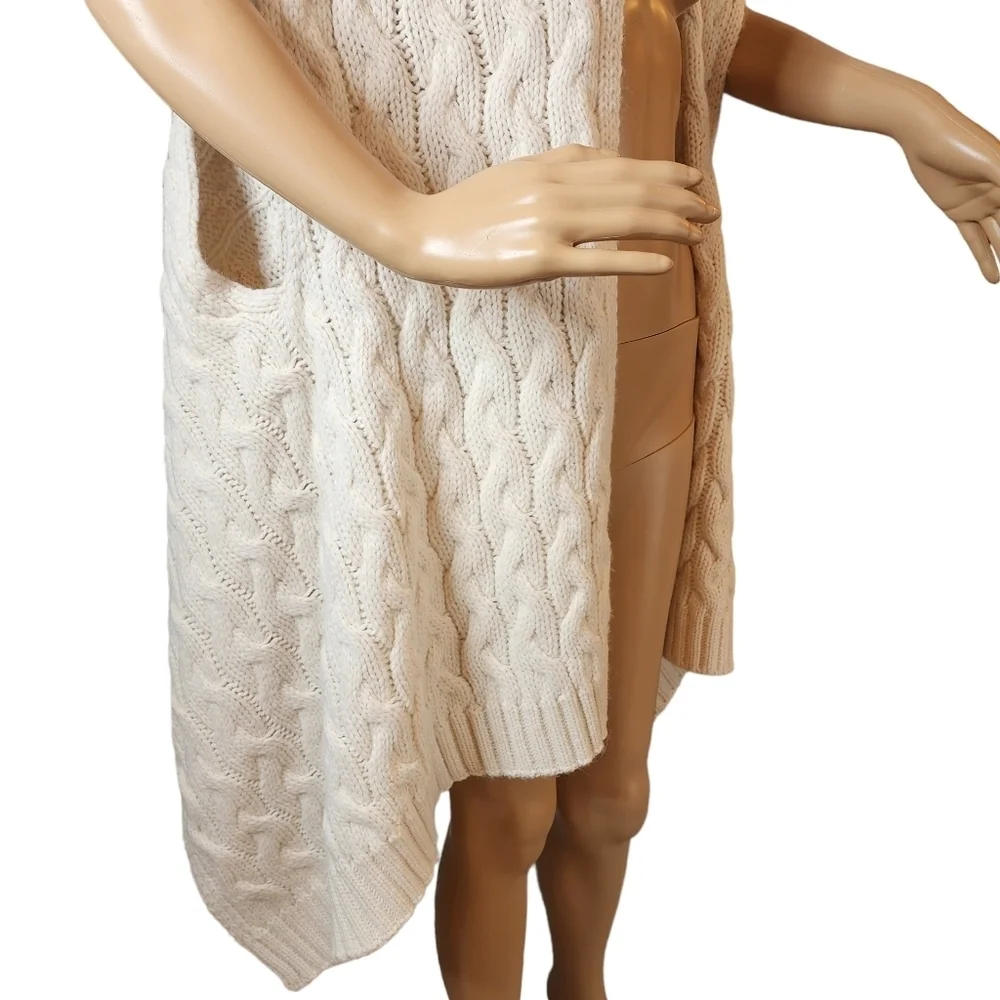 Kate Spade O/S Wool Alpaca Blend Cable Knit Ivory‎ Sleeveless Cardigan Vest